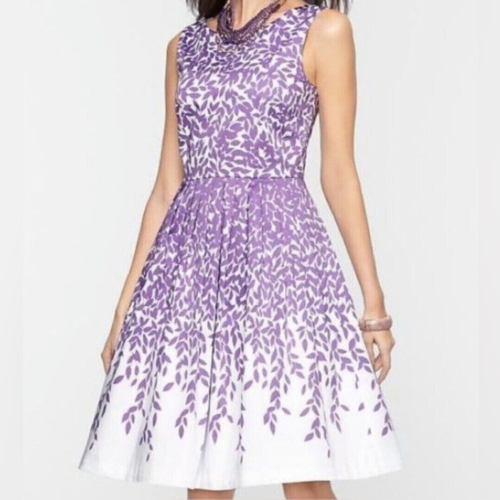 Talbots Floral Leaf A-line Retro Pleated Midi Zip Dress
